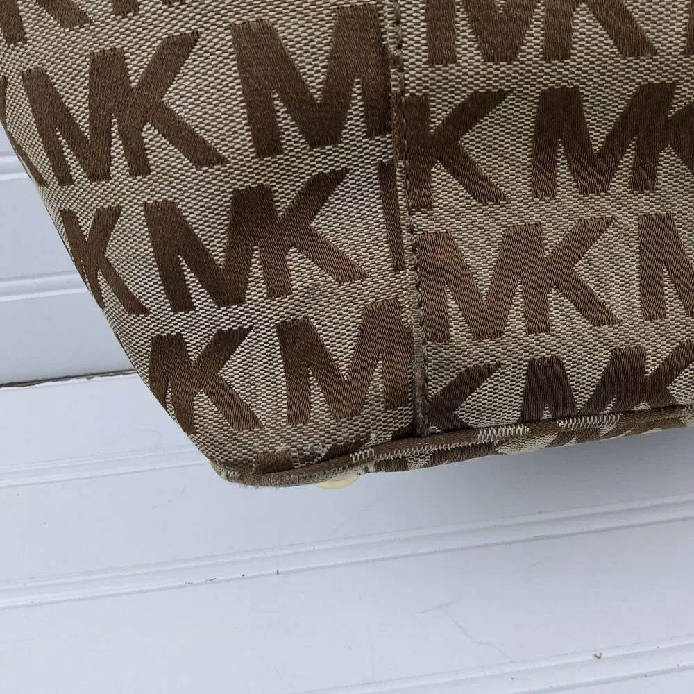 Michael Kors MK Signature Tote Shoulder Handbag Purse Brown